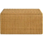Tavolino da caffè quadrato in rattan, marrone, piano in legno, 36" × 36" × 18"