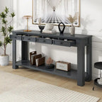 Consolle, Blu scuro / Marrone chiaro / Bianco antico, Stile rustico, 4 cassetti