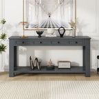 Consolle, Blu scuro / Marrone chiaro / Bianco antico, Stile rustico, 4 cassetti