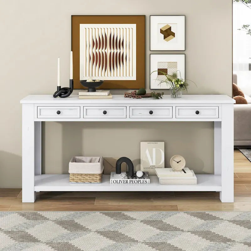 Consolle, Blu scuro / Marrone chiaro / Bianco antico, Stile rustico, 4 cassetti