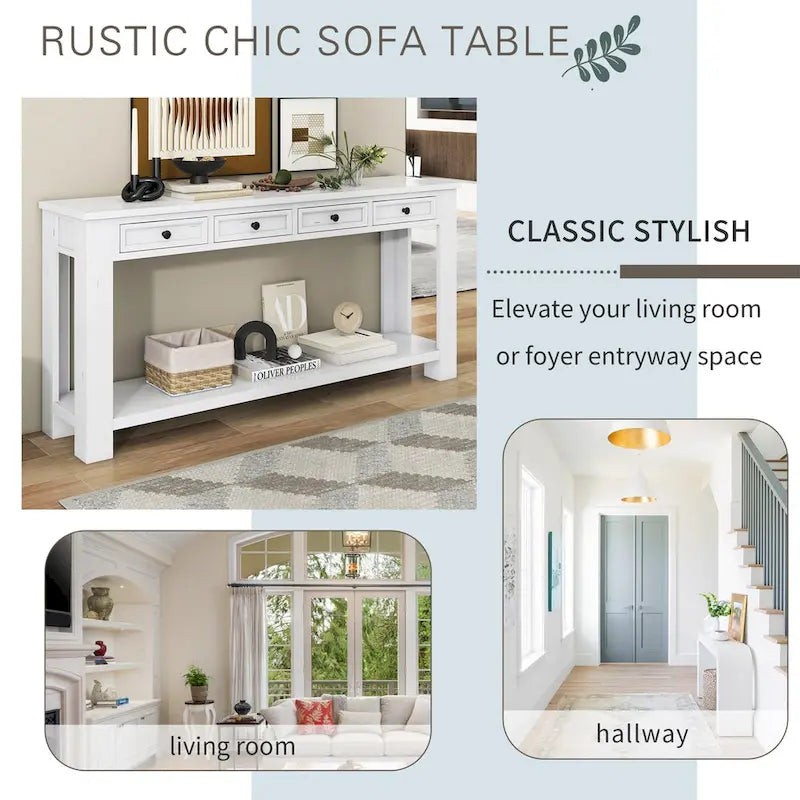 Consolle, Blu scuro / Marrone chiaro / Bianco antico, Stile rustico, 4 cassetti
