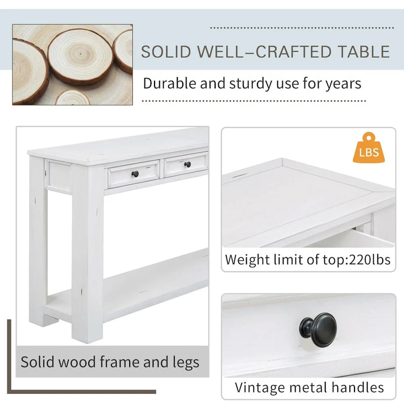 Consolle, Blu scuro / Marrone chiaro / Bianco antico, Stile rustico, 4 cassetti