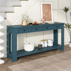 Consolle, Blu scuro / Marrone chiaro / Bianco antico, Stile rustico, 4 cassetti