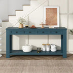 Consolle, Blu scuro / Marrone chiaro / Bianco antico, Stile rustico, 4 cassetti