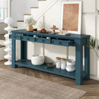 Consolle, Blu scuro / Marrone chiaro / Bianco antico, Stile rustico, 4 cassetti