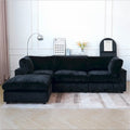 Divano componibile a L con pouf, poliestere, 4 posti – Nero / Beige / Marrone scuro / Bianco