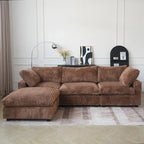 Divano componibile a L con pouf, poliestere, 4 posti – Nero / Beige / Marrone scuro / Bianco