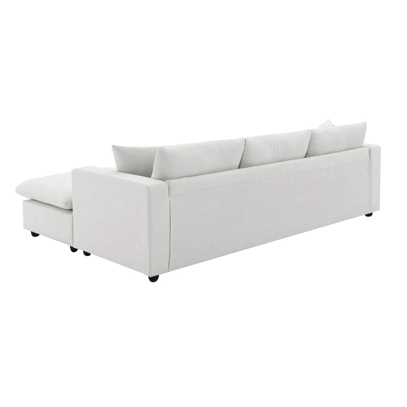 Divano componibile a L con pouf, poliestere, 4 posti – Nero / Beige / Marrone scuro / Bianco