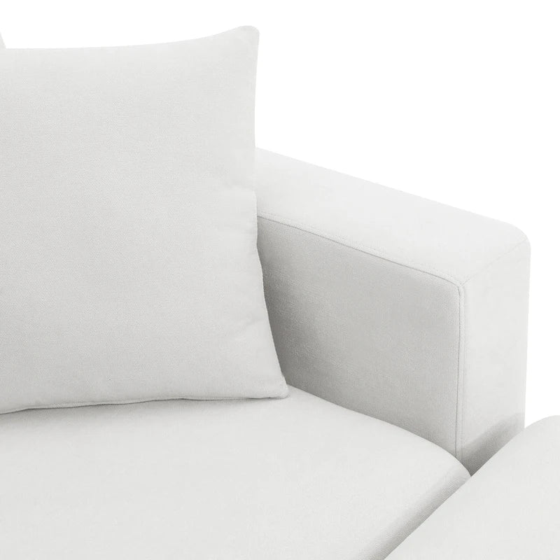 Divano componibile a L con pouf, poliestere, 4 posti – Nero / Beige / Marrone scuro / Bianco