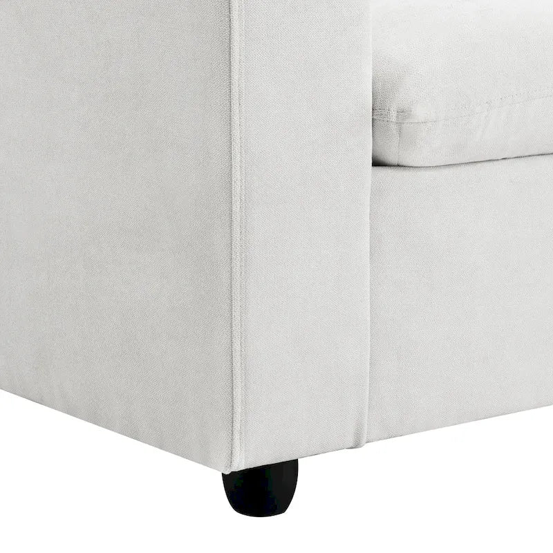 Divano componibile a L con pouf, poliestere, 4 posti – Nero / Beige / Marrone scuro / Bianco