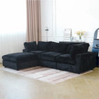 Divano componibile a L con pouf, poliestere, 4 posti – Nero / Beige / Marrone scuro / Bianco