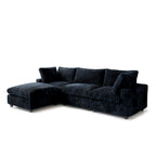 Divano componibile a L con pouf, poliestere, 4 posti – Nero / Beige / Marrone scuro / Bianco