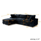 Divano componibile a L con pouf, poliestere, 4 posti – Nero / Beige / Marrone scuro / Bianco