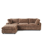 Divano componibile a L con pouf, poliestere, 4 posti – Nero / Beige / Marrone scuro / Bianco