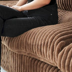 Divano componibile a L con pouf, poliestere, 4 posti – Nero / Beige / Marrone scuro / Bianco