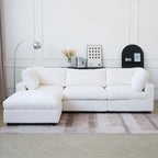 Divano componibile a L con pouf, poliestere, 4 posti – Nero / Beige / Marrone scuro / Bianco