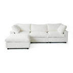 Divano componibile a L con pouf, poliestere, 4 posti – Nero / Beige / Marrone scuro / Bianco