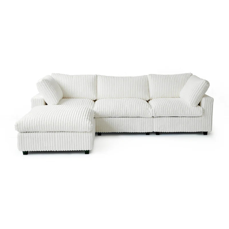 Divano componibile a L con pouf, poliestere, 4 posti – Nero / Beige / Marrone scuro / Bianco