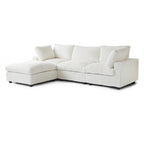 Divano componibile a L con pouf, poliestere, 4 posti – Nero / Beige / Marrone scuro / Bianco