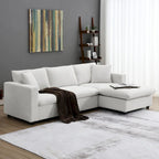 Divano componibile a L con pouf, poliestere, 4 posti – Nero / Beige / Marrone scuro / Bianco