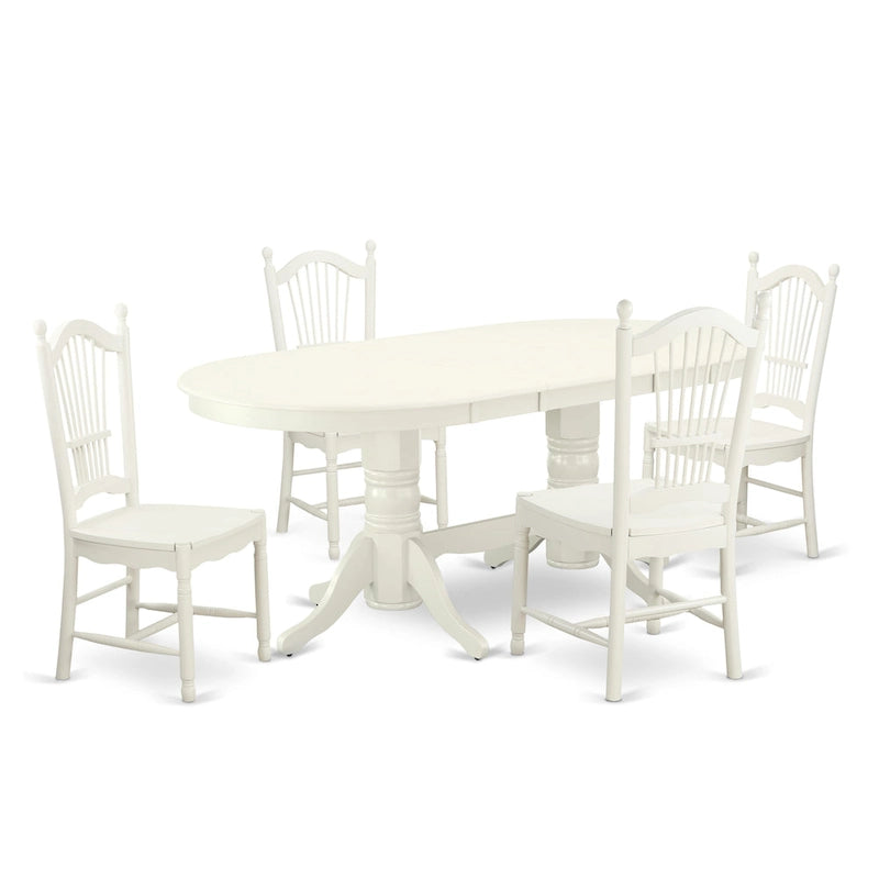 Set tavolo da pranzo ovale bianco lino con sedie con seduta in legno – Opzioni 5/7/9 posti