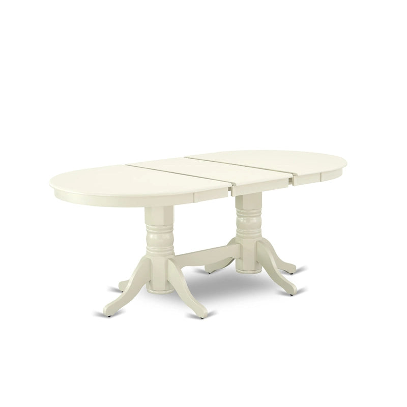 Set tavolo da pranzo ovale bianco lino con sedie con seduta in legno – Opzioni 5/7/9 posti