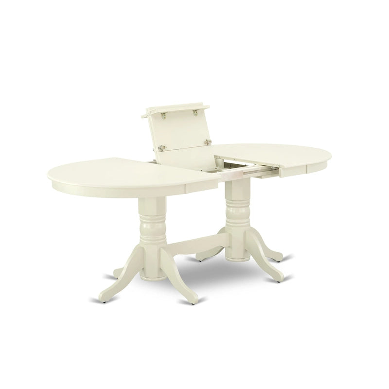 Set tavolo da pranzo ovale bianco lino con sedie con seduta in legno – Opzioni 5/7/9 posti