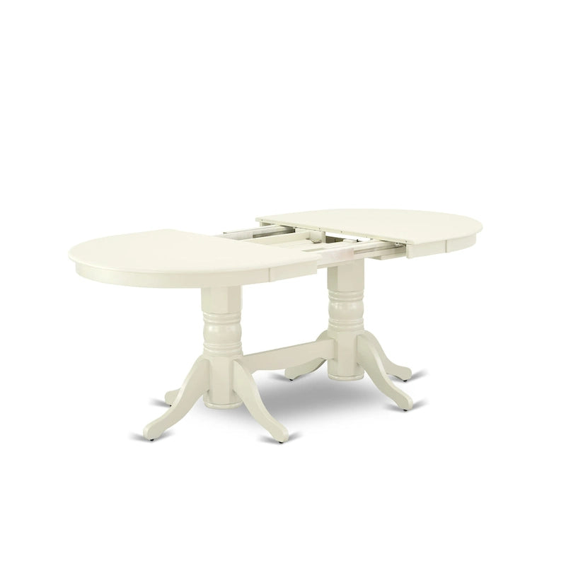 Set tavolo da pranzo ovale bianco lino con sedie con seduta in legno – Opzioni 5/7/9 posti