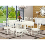 Set tavolo da pranzo ovale bianco lino con sedie con seduta in legno – Opzioni 5/7/9 posti