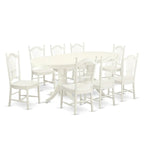 Set tavolo da pranzo ovale bianco lino con sedie con seduta in legno – Opzioni 5/7/9 posti