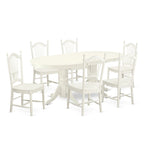 Set tavolo da pranzo ovale bianco lino con sedie con seduta in legno – Opzioni 5/7/9 posti
