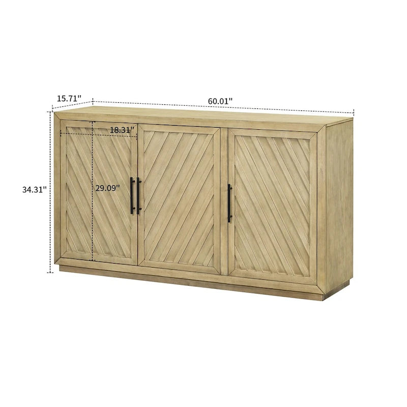 Credenza classica vintage in legno con ripiani interni regolabili