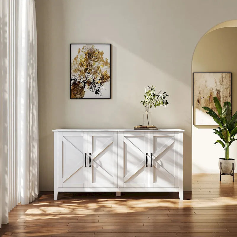 Credenza Buffet 59" con 4 Ante e 4 Ripiani – Nero / Espresso / Bianco