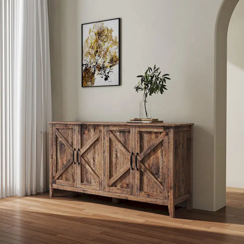 Credenza Buffet 59" con 4 Ante e 4 Ripiani – Nero / Espresso / Bianco