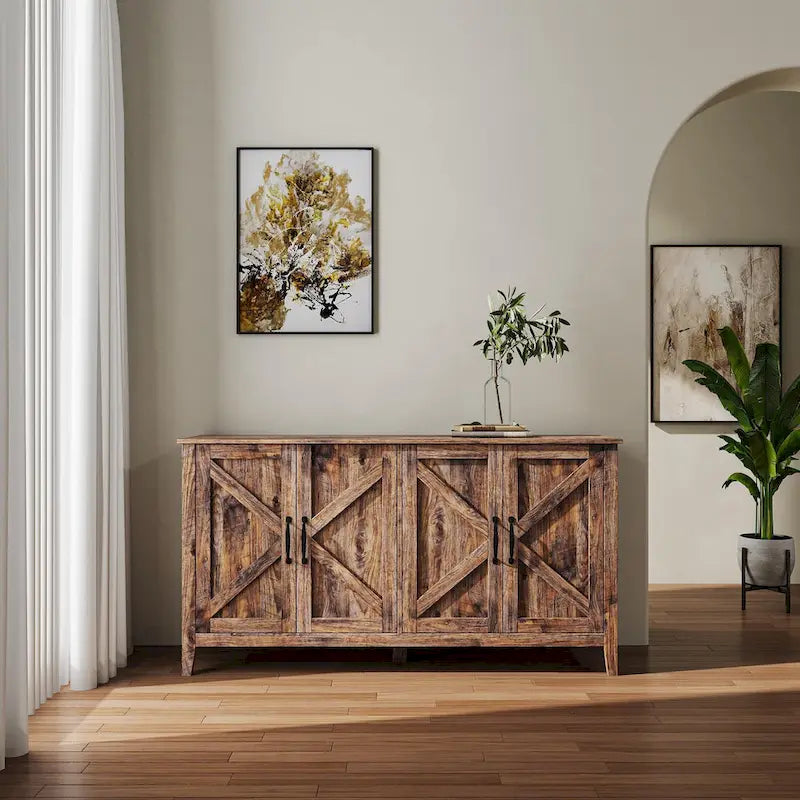 Credenza Buffet 59" con 4 Ante e 4 Ripiani – Nero / Espresso / Bianco