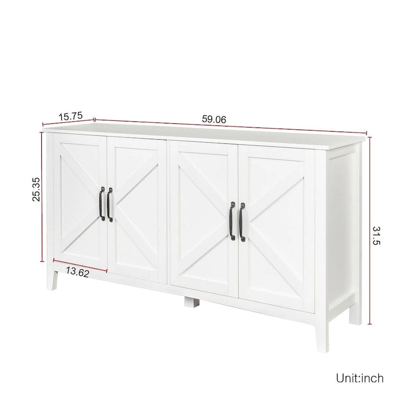 Credenza Buffet 59" con 4 Ante e 4 Ripiani – Nero / Espresso / Bianco