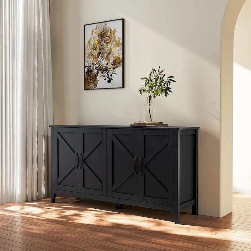 Credenza Buffet 59" con 4 Ante e 4 Ripiani – Nero / Espresso / Bianco