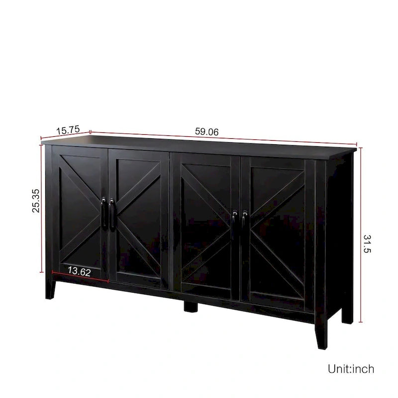 Credenza Buffet 59" con 4 Ante e 4 Ripiani – Nero / Espresso / Bianco