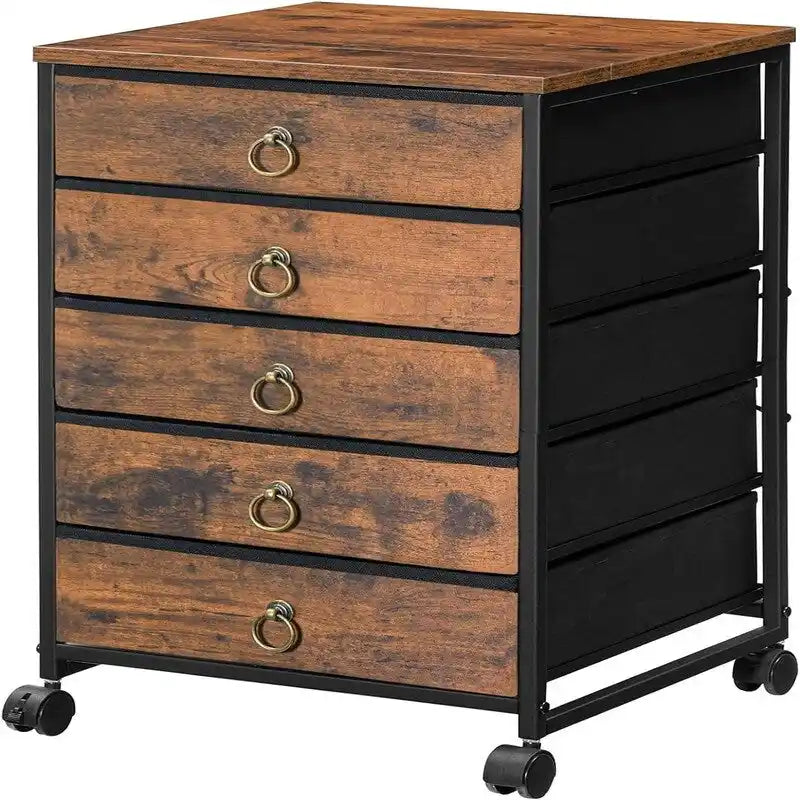 Classificatore a 5 cassetti con coperchio a ribalta, Marrone Rustico / Nero, Uso 1 Persona