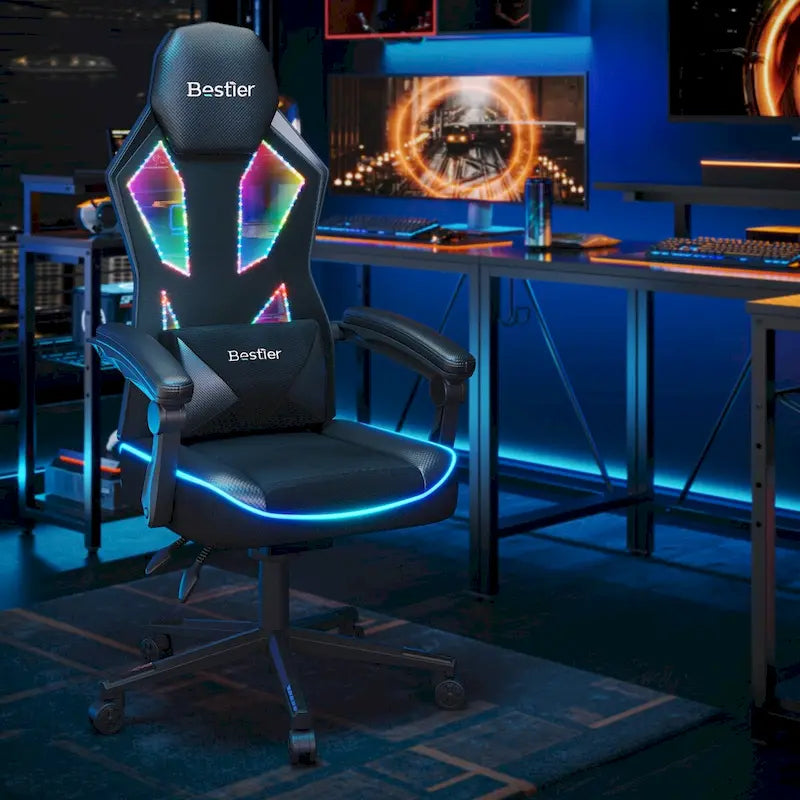 Sedia da Gaming Rosso/Nero e Nera, LED RGB, Reclinabile, per 1 Adulto