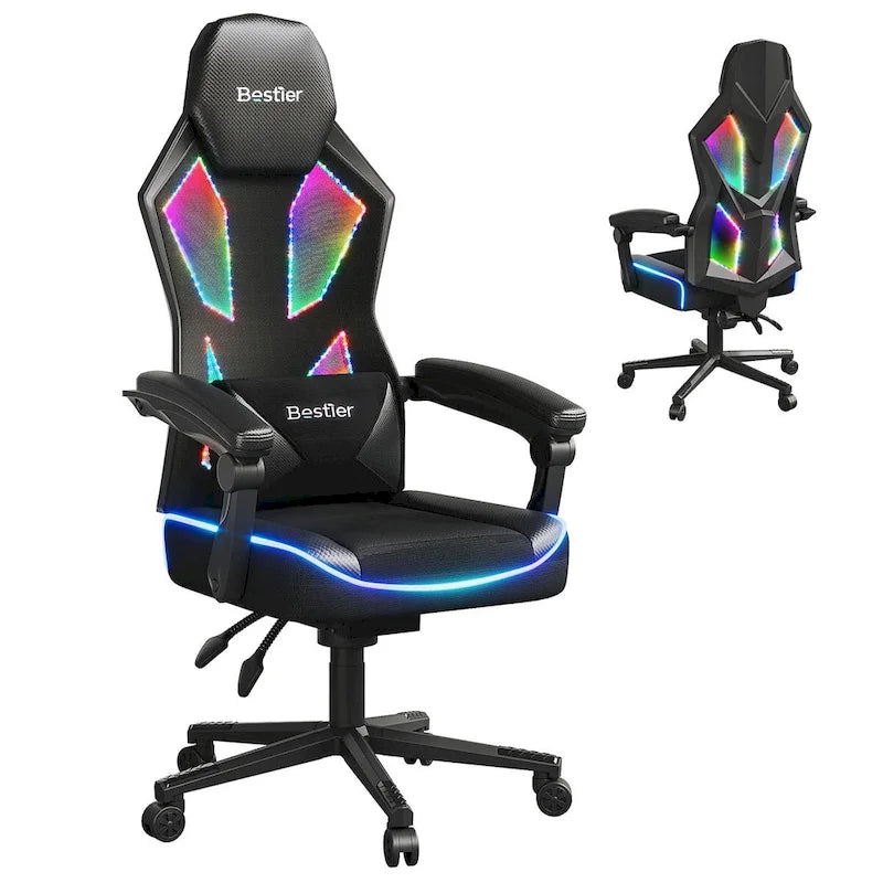 Sedia da Gaming Rosso/Nero e Nera, LED RGB, Reclinabile, per 1 Adulto
