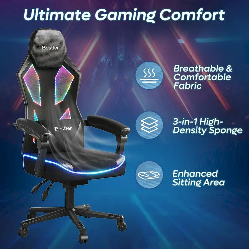 Sedia da Gaming Rosso/Nero e Nera, LED RGB, Reclinabile, per 1 Adulto