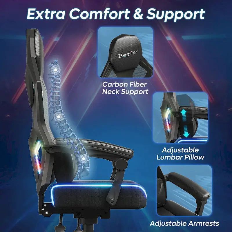 Sedia da Gaming Rosso/Nero e Nera, LED RGB, Reclinabile, per 1 Adulto