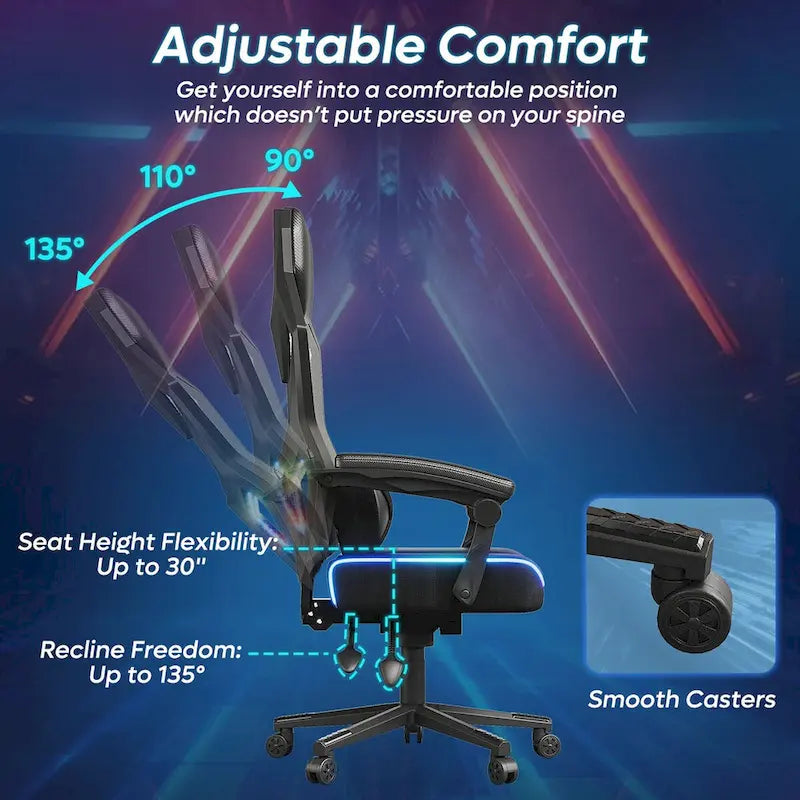 Sedia da Gaming Rosso/Nero e Nera, LED RGB, Reclinabile, per 1 Adulto