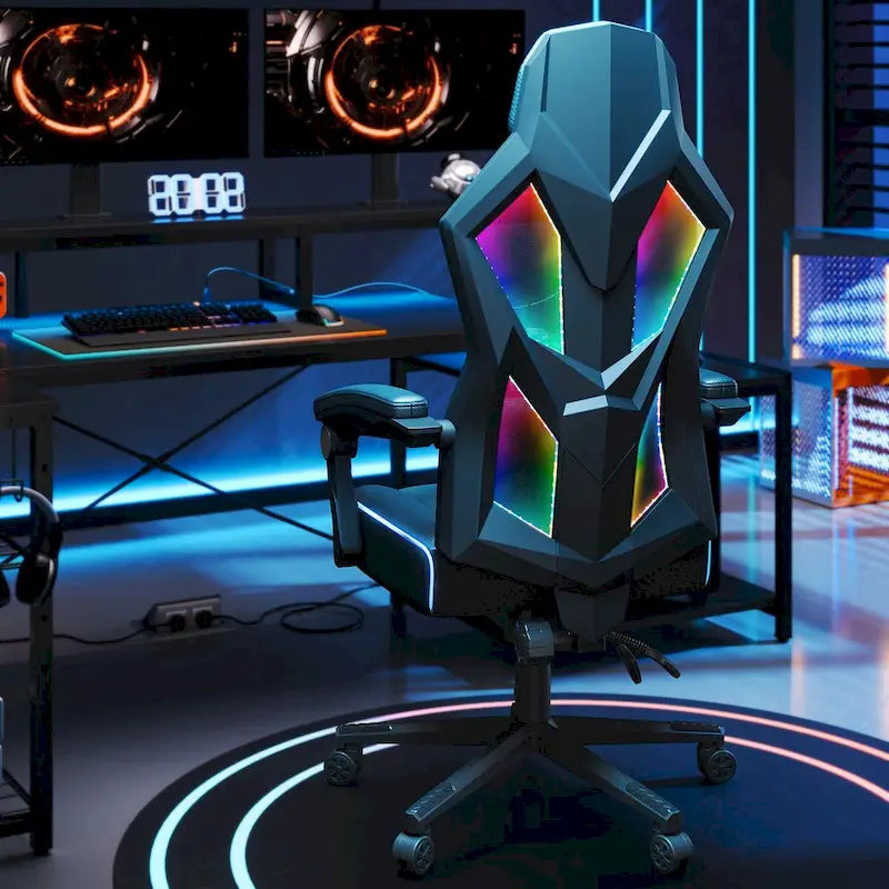 Sedia da Gaming Rosso/Nero e Nera, LED RGB, Reclinabile, per 1 Adulto