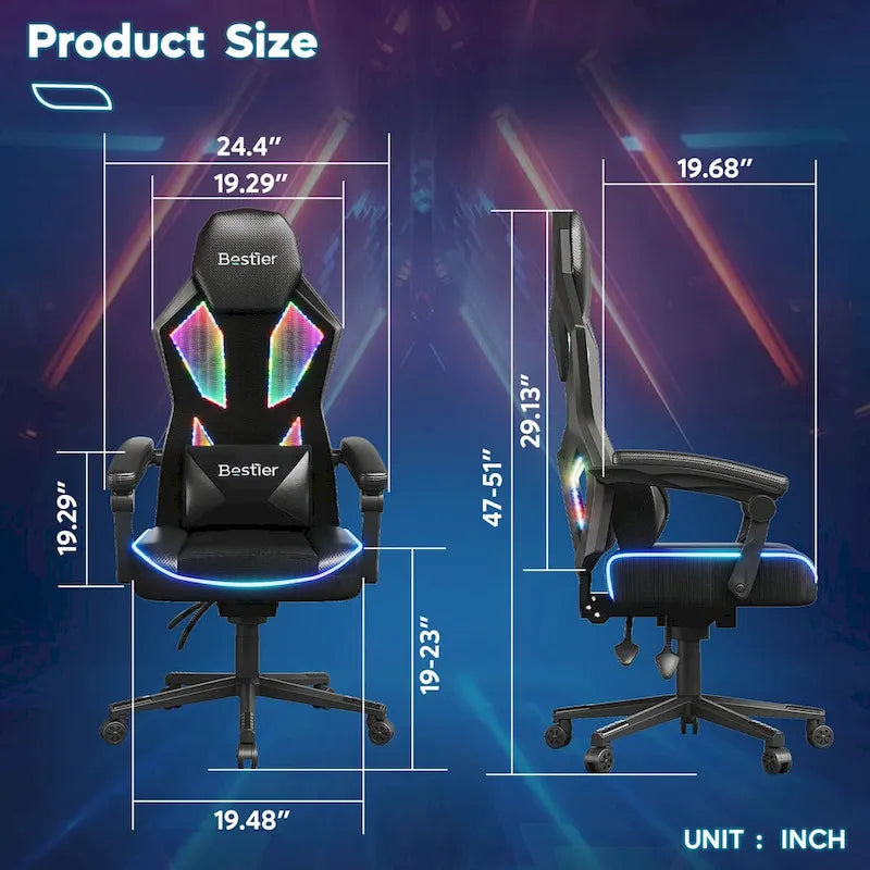 Sedia da Gaming Rosso/Nero e Nera, LED RGB, Reclinabile, per 1 Adulto