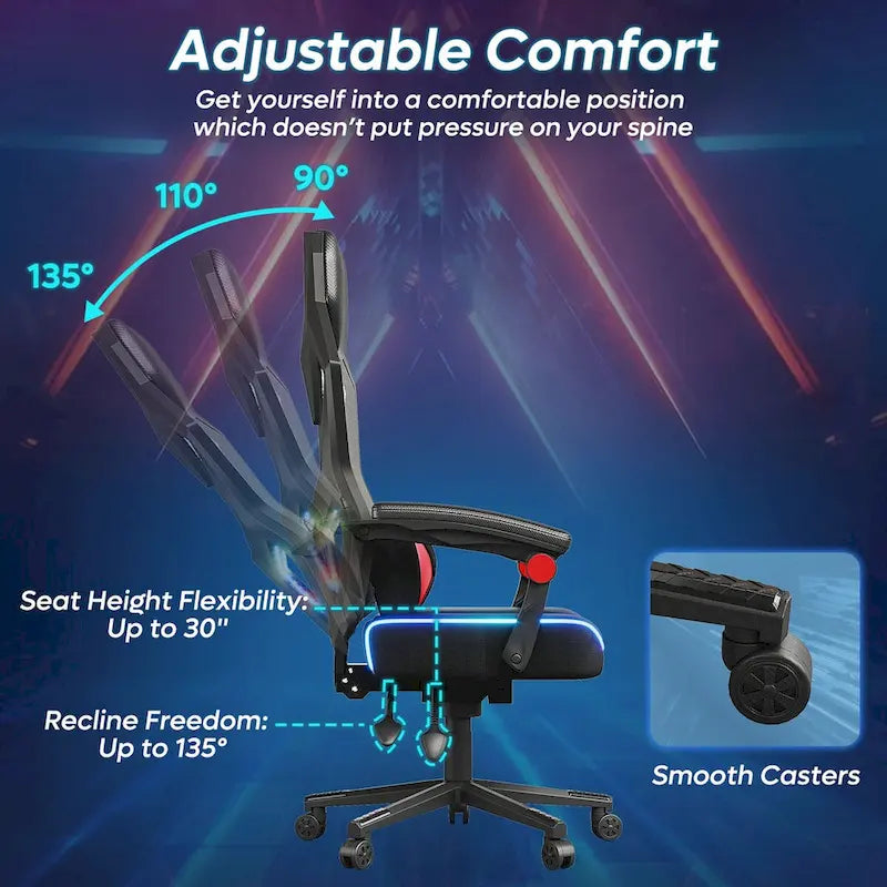 Sedia da Gaming Rosso/Nero e Nera, LED RGB, Reclinabile, per 1 Adulto