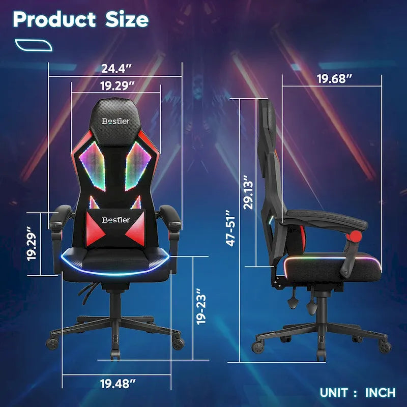 Sedia da Gaming Rosso/Nero e Nera, LED RGB, Reclinabile, per 1 Adulto
