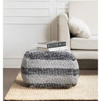 Pouf ottomano quadrato a righe grigie intrecciato a mano, 1 posto