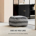 Pouf ottomano quadrato a righe grigie intrecciato a mano, 1 posto